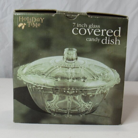 Vintage Holiday Time 7 Inch Glass Covered Candy Dish/Bowl with Lid NEW IN BOX - Picture 6 of 9
